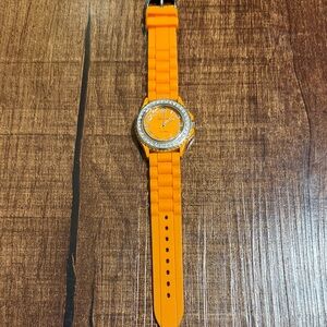 Geneva Orange Women's Silicone Watch with Crystal Bezel